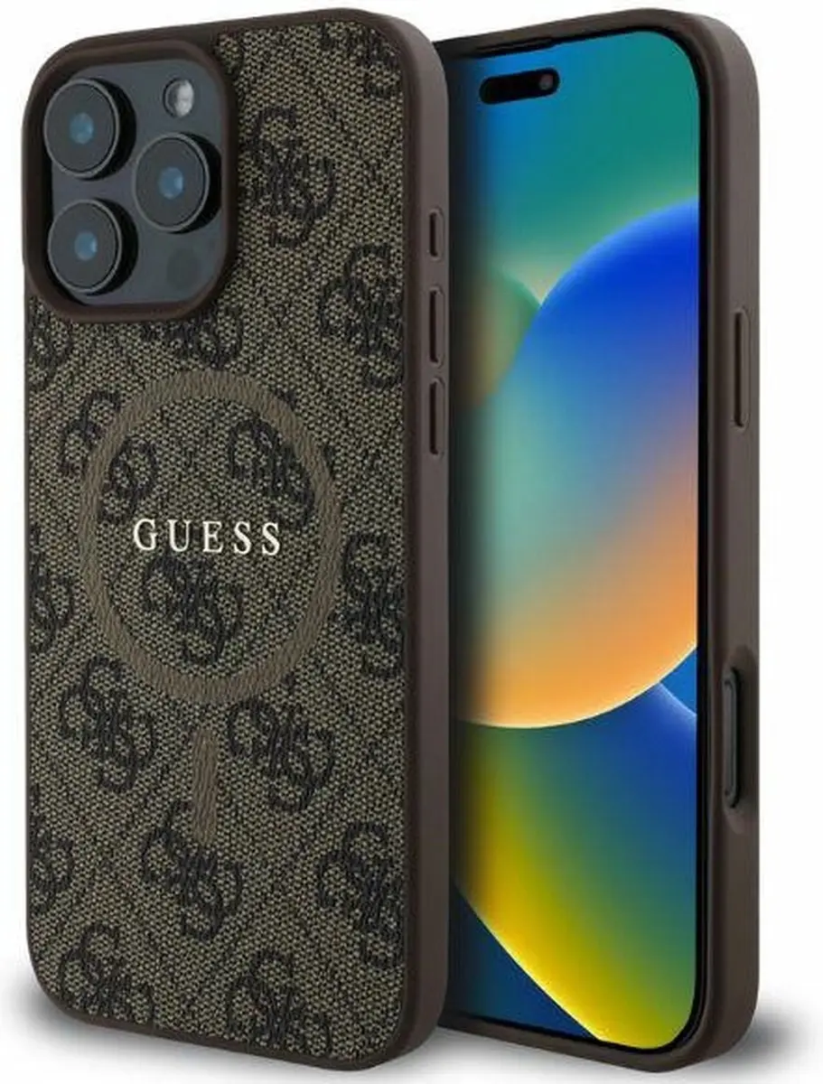 GUESS Hoesje iPhone 16 Pro Max - MagSafe & 4G Print - Bruin