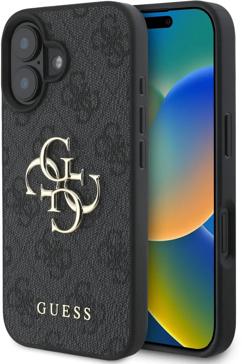 Guess Metal Logo iPhone 16 Hoesje - Grijs
