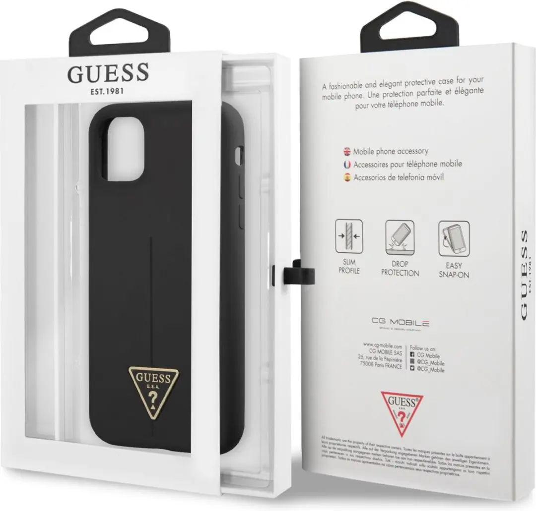 Guess Silicone Triangle Line Back Case - iPhone 11 Zwart