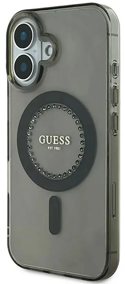 GUESS IML Rhinestones Hoesje iPhone 16 - Zwart