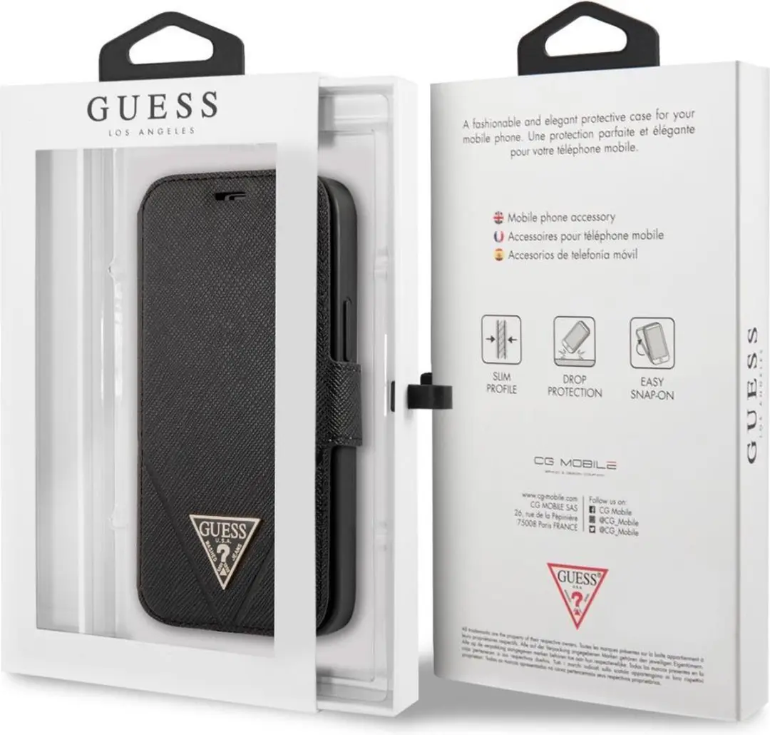 GUESS iPhone 12 Mini Bookcase Hoesje - 3 Pasjes - Zwart