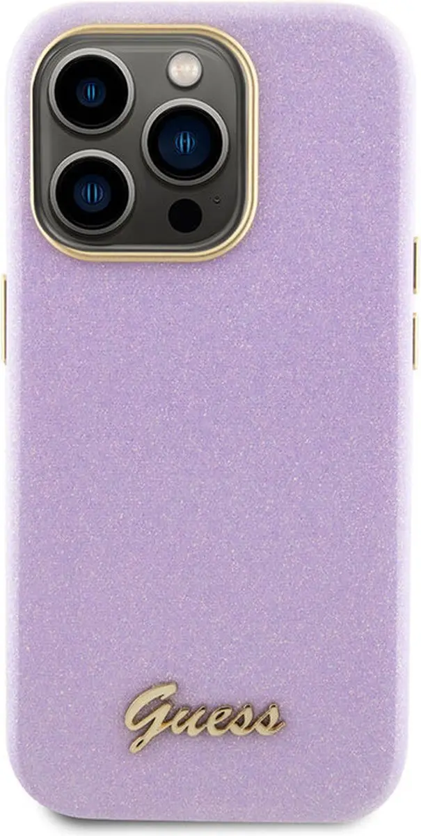 Guess Full Wrapped Glitter Back Case iPhone 15 Pro - Paars