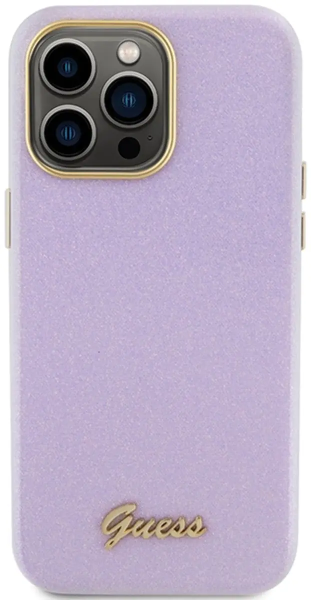 Guess Full Wrapped Glitter Back Case iPhone 15 Pro - Paars