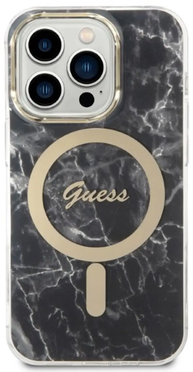 GUESS Hoesje iPhone 14 Pro Marble Pattern - Zwart