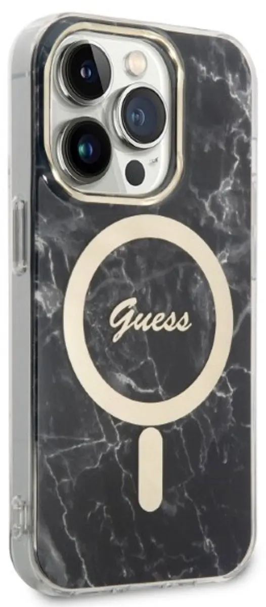 GUESS Hoesje iPhone 14 Pro Marble Pattern - Zwart