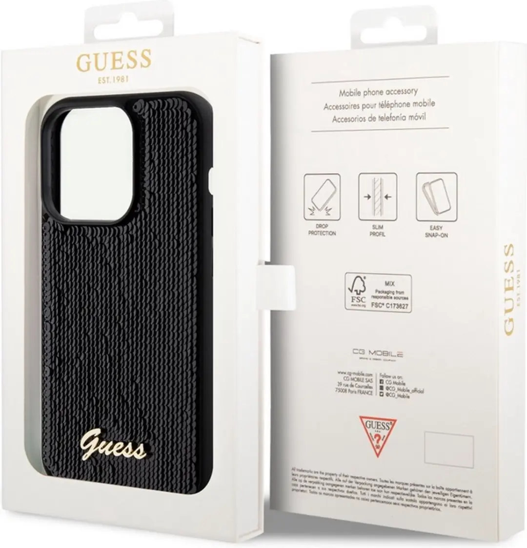 GUESS Sequins Back Case iPhone 14 Pro - Zwart GUHCP14LPSFDGSK