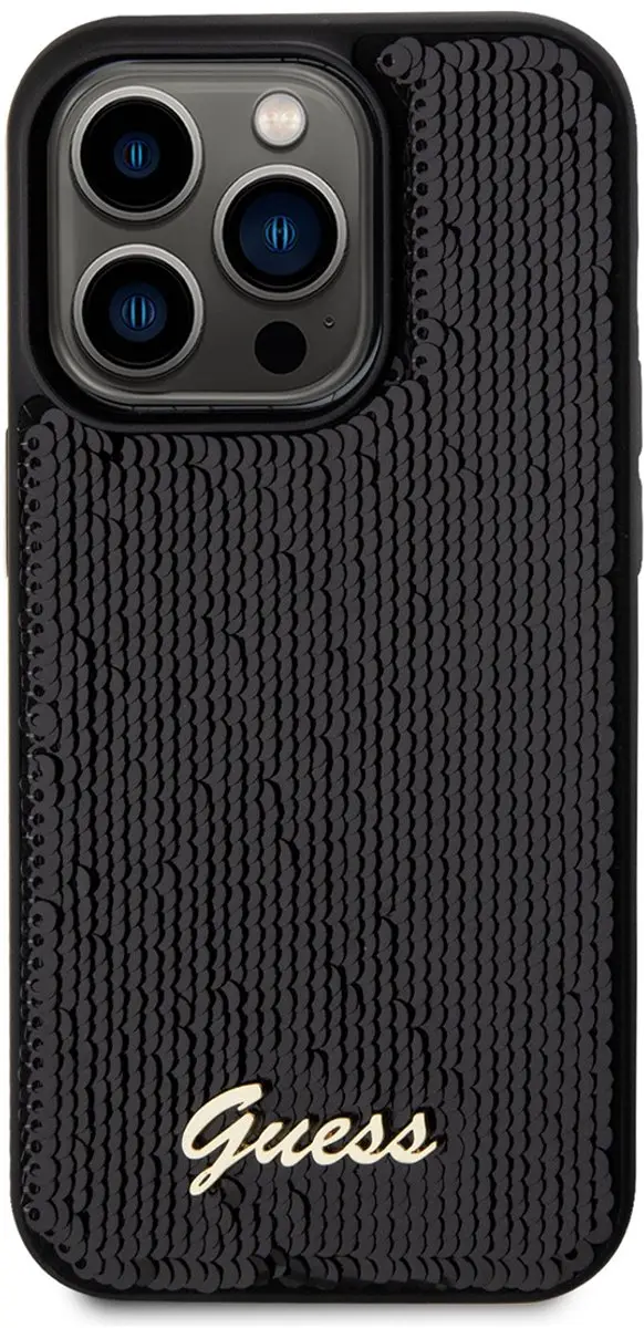 GUESS Sequins Back Case iPhone 14 Pro - Zwart GUHCP14LPSFDGSK