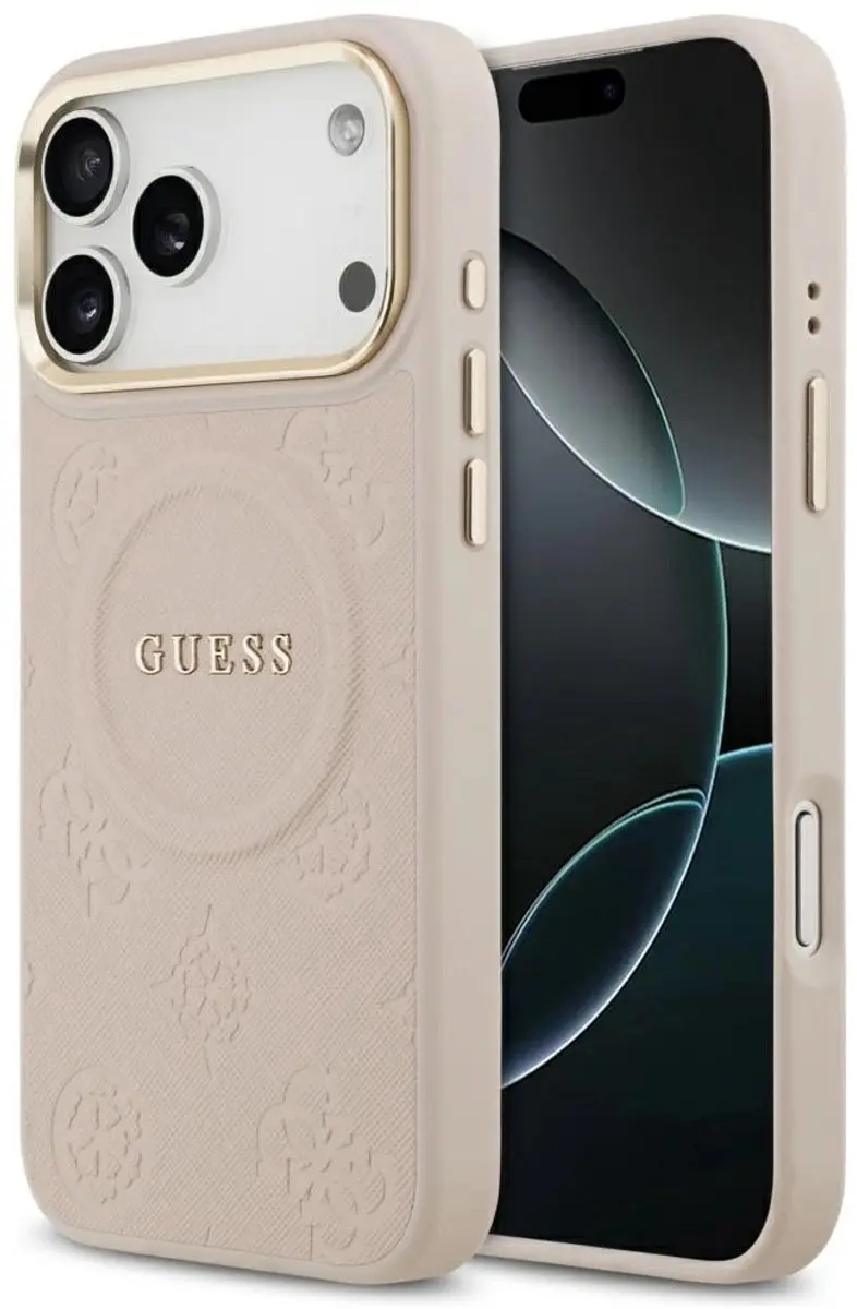 GUESS Peony Hot Stamp MagSafe Hoesje iPhone 17 Pro Max - Zwart