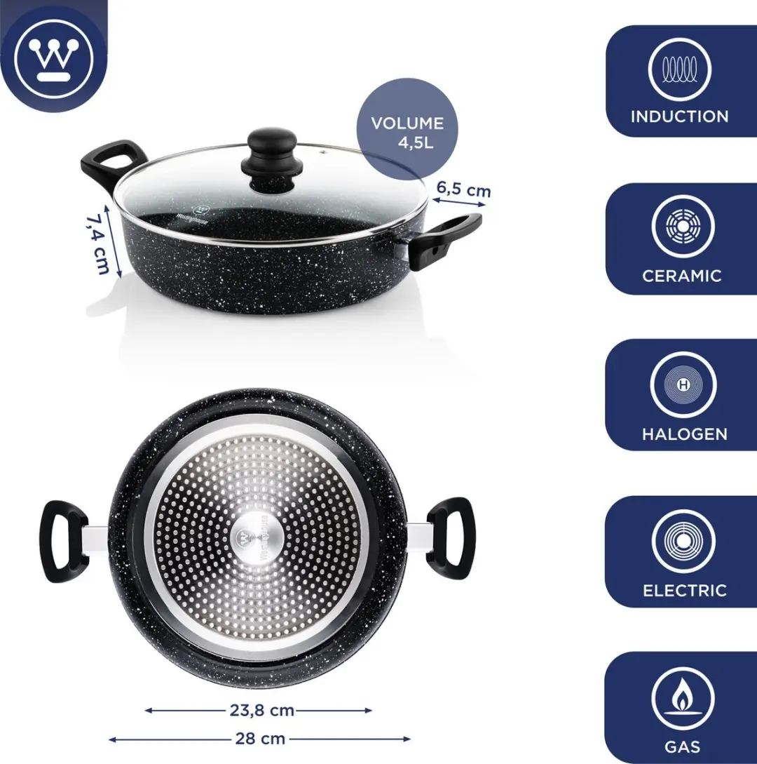 Westinghouse 3-delige Pannenset - Zwart Marmer - 3 Stuks
