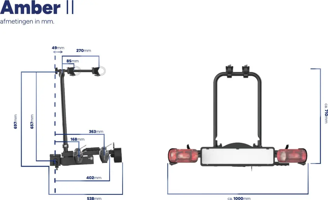 Pro-User Amber II 91729 Disfietsendrager - 2 Fietsen - 50 kg - Zwart
