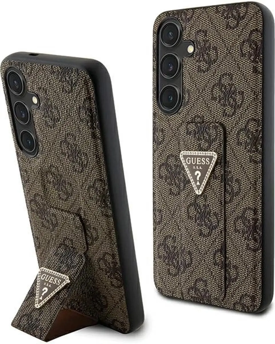 Guess Grip Stand 4G Triangle Strass Hoesje - Samsung Galaxy S24+ - Bruin
