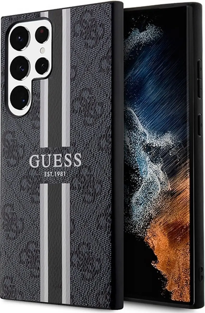 GUESS 4G Printed Stripe Back Case Samsung Galaxy S23 Ultra - Grijs