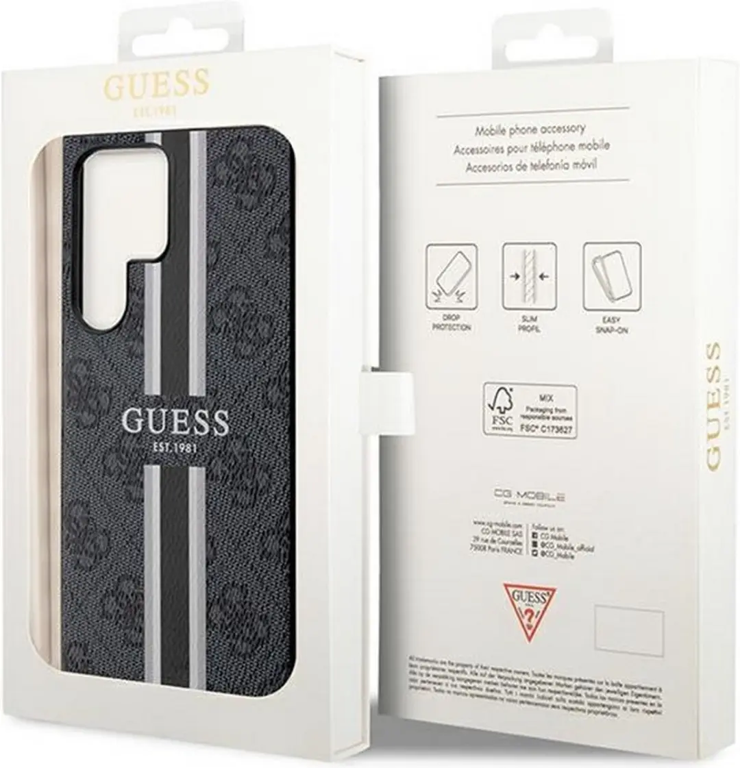 GUESS 4G Printed Stripe Back Case Samsung Galaxy S23 Ultra - Grijs