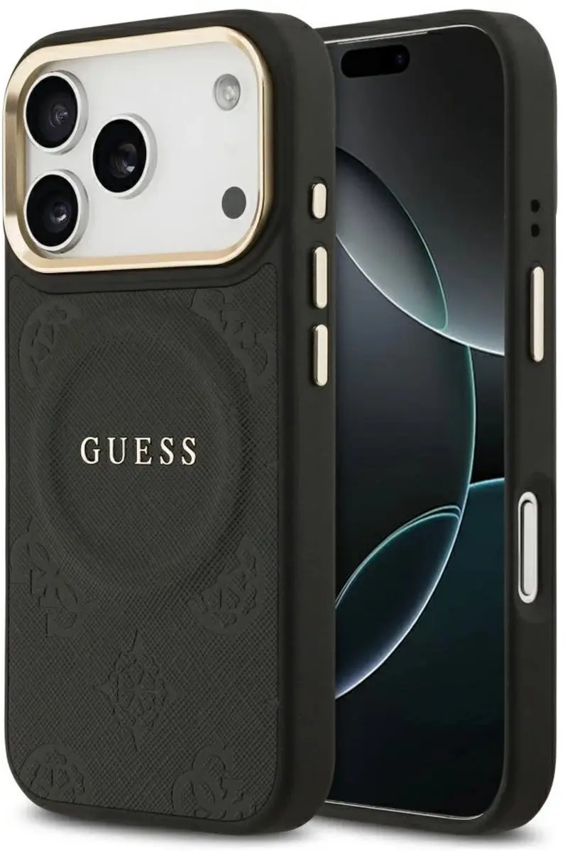 GUESS Peony Hot Stamp MagSafe Hoesje iPhone 17 Pro - Zwart