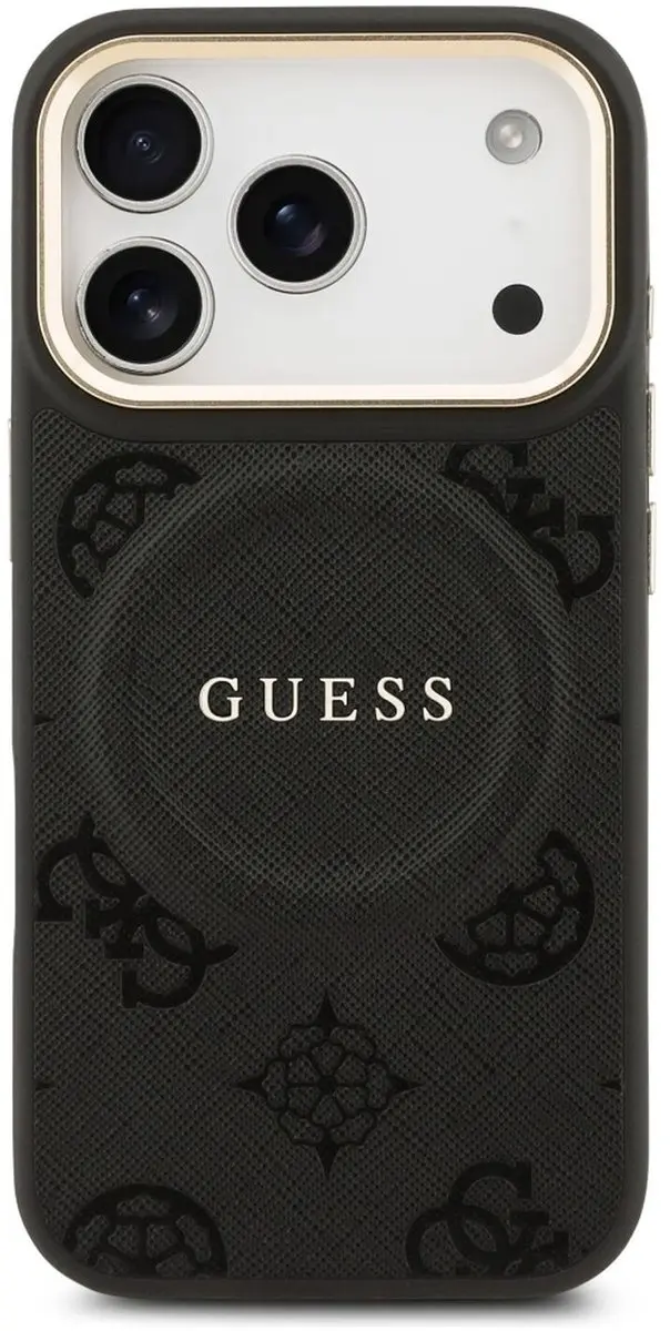 GUESS Peony Hot Stamp MagSafe Hoesje iPhone 17 Pro - Zwart