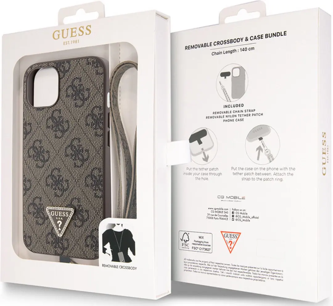 GUESS 4G Triangle Crossbody Hoesje - iPhone 14 - Bruin