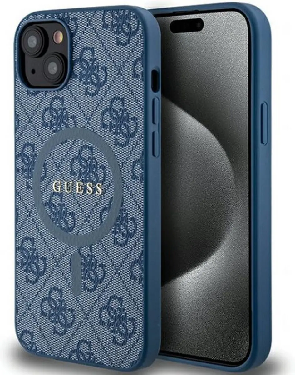 Guess 4G Back Case MagSafe iPhone 15 - Blauw