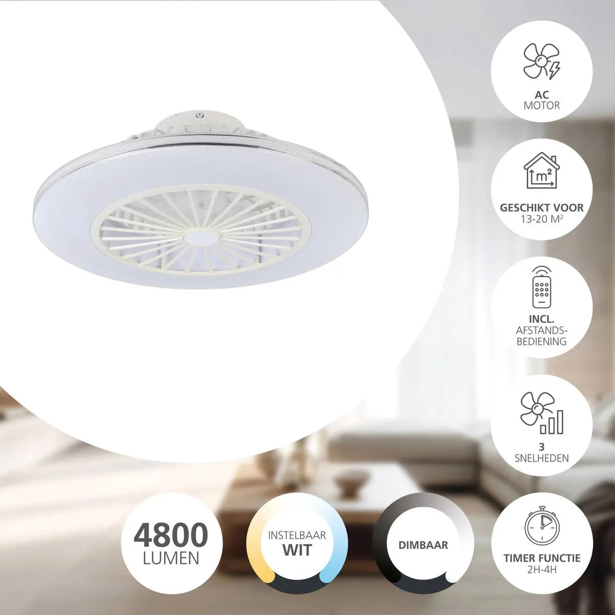 Eglo Lovisca Plafondventilator Ø55cm - 3 standen - Wit/Zilver - afbeelding 6 van 6