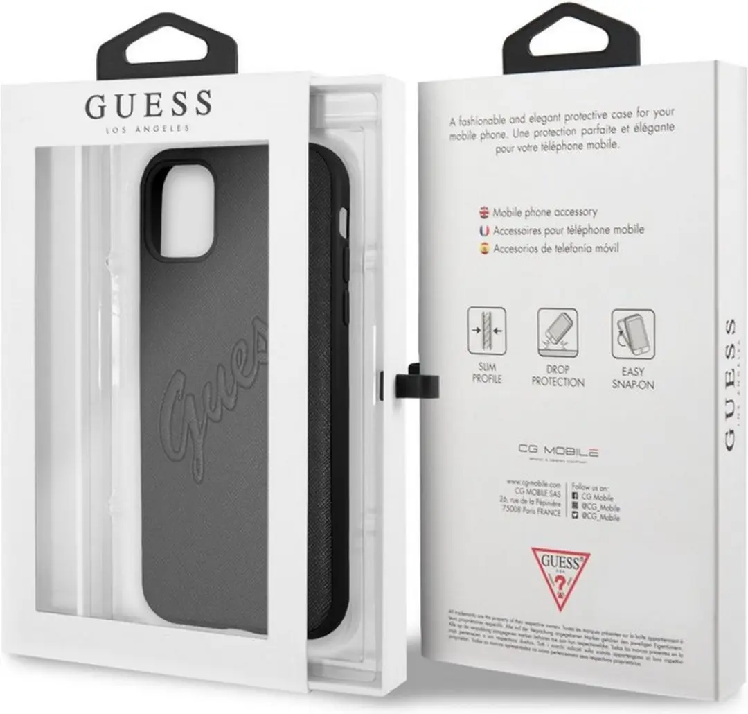 Guess Saffiano Vintage iPhone 11 Hoes - Zwart