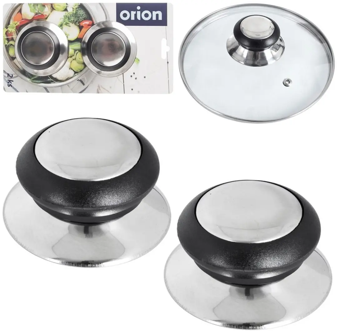 Orion Stalen Dekselknoppen - 2 Stuks - Zilver/Zwart