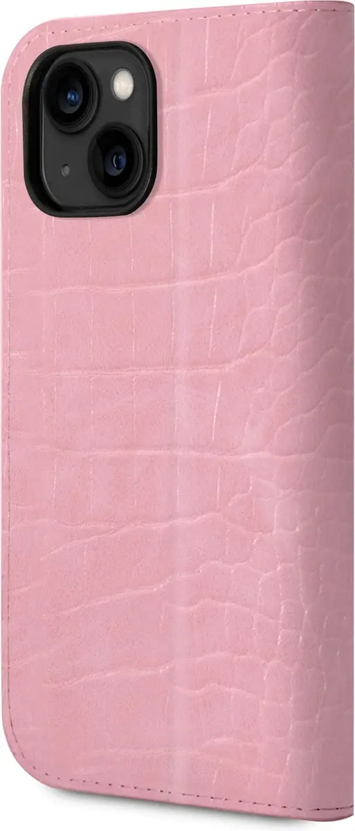 GUESS PU Bookcase iPhone 14 Hoesje - Roze Croco - 2 Pasjes