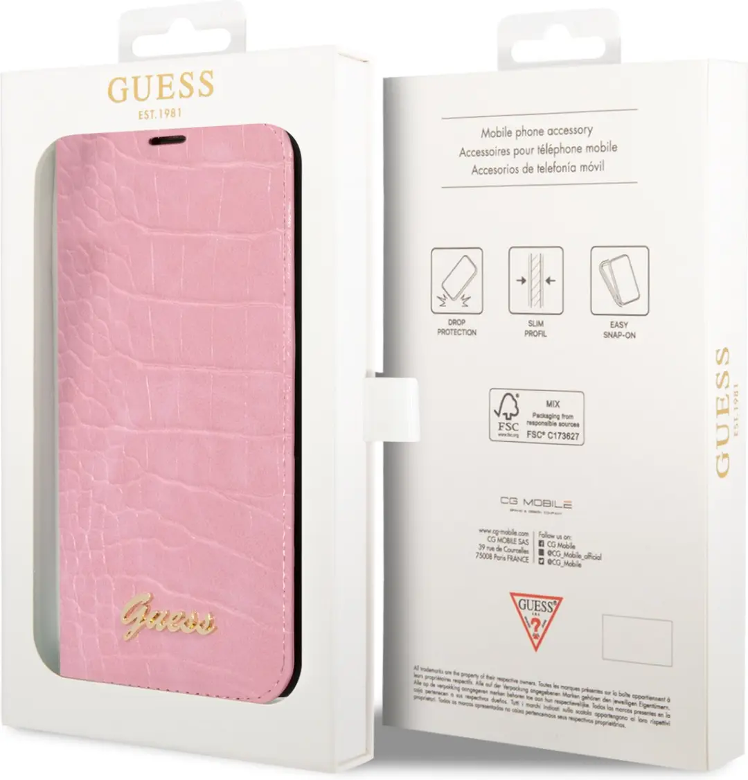 GUESS PU Bookcase iPhone 14 Hoesje - Roze Croco - 2 Pasjes