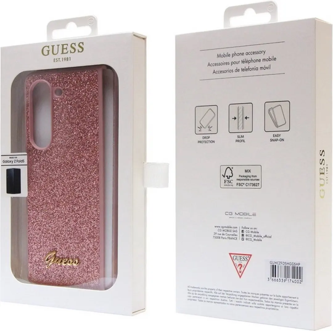 GUESS Glitter Hoesje - Samsung Galaxy Z Fold 5 - Roze