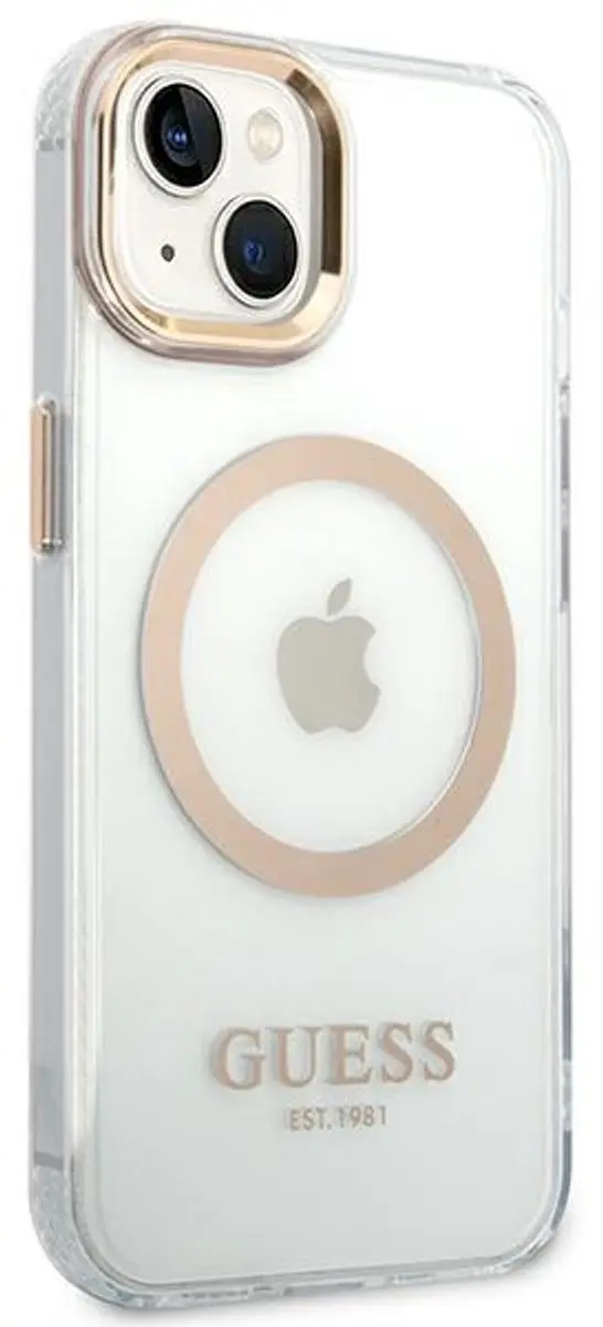 GUESS iPhone 14 Plus MagSafe Hoesje - Goud/Transparant