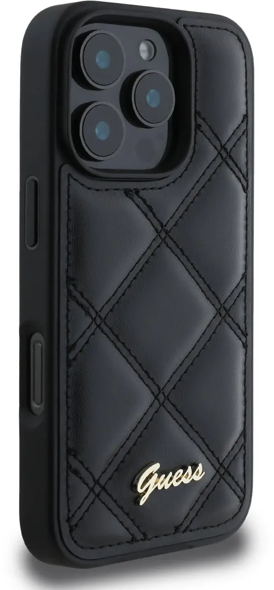 Guess Quilted Puffed Metal Logo Hoesje iPhone 16 Pro Max 12054 - Zwart