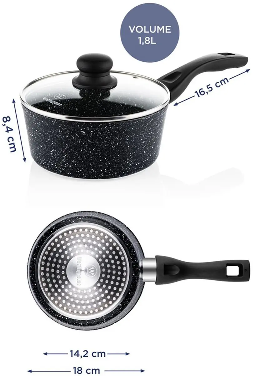 Westinghouse Steelpan Ø18cm Inductiepan - Zwart Marmer