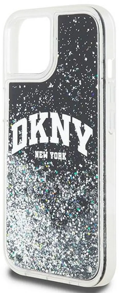 DKNY Liquid Glitter Arch Logo Back Case - iPhone 15 Plus - Zwart/Zilver