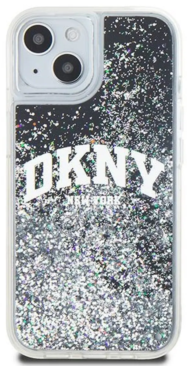DKNY Liquid Glitter Arch Logo Back Case - iPhone 15 Plus - Zwart/Zilver