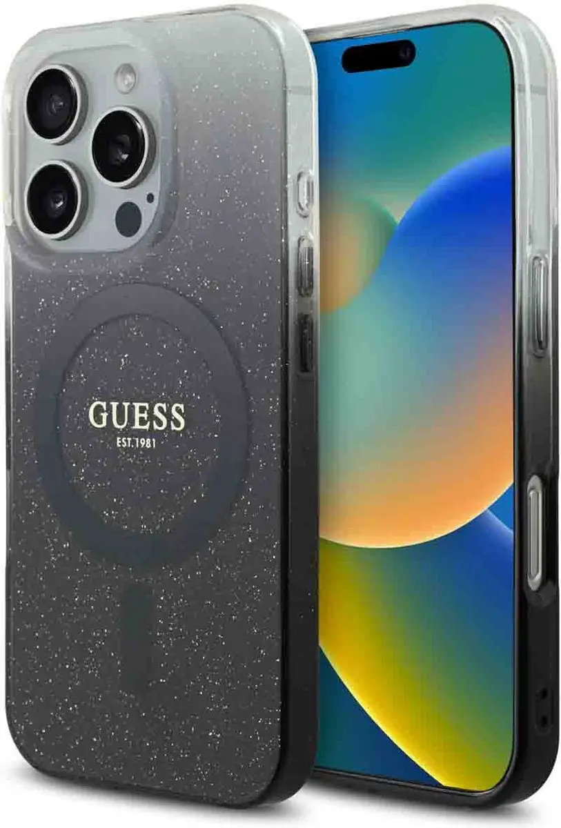 Guess MagSafe Glitter Gradient Case iPhone 16 Pro - Zwart