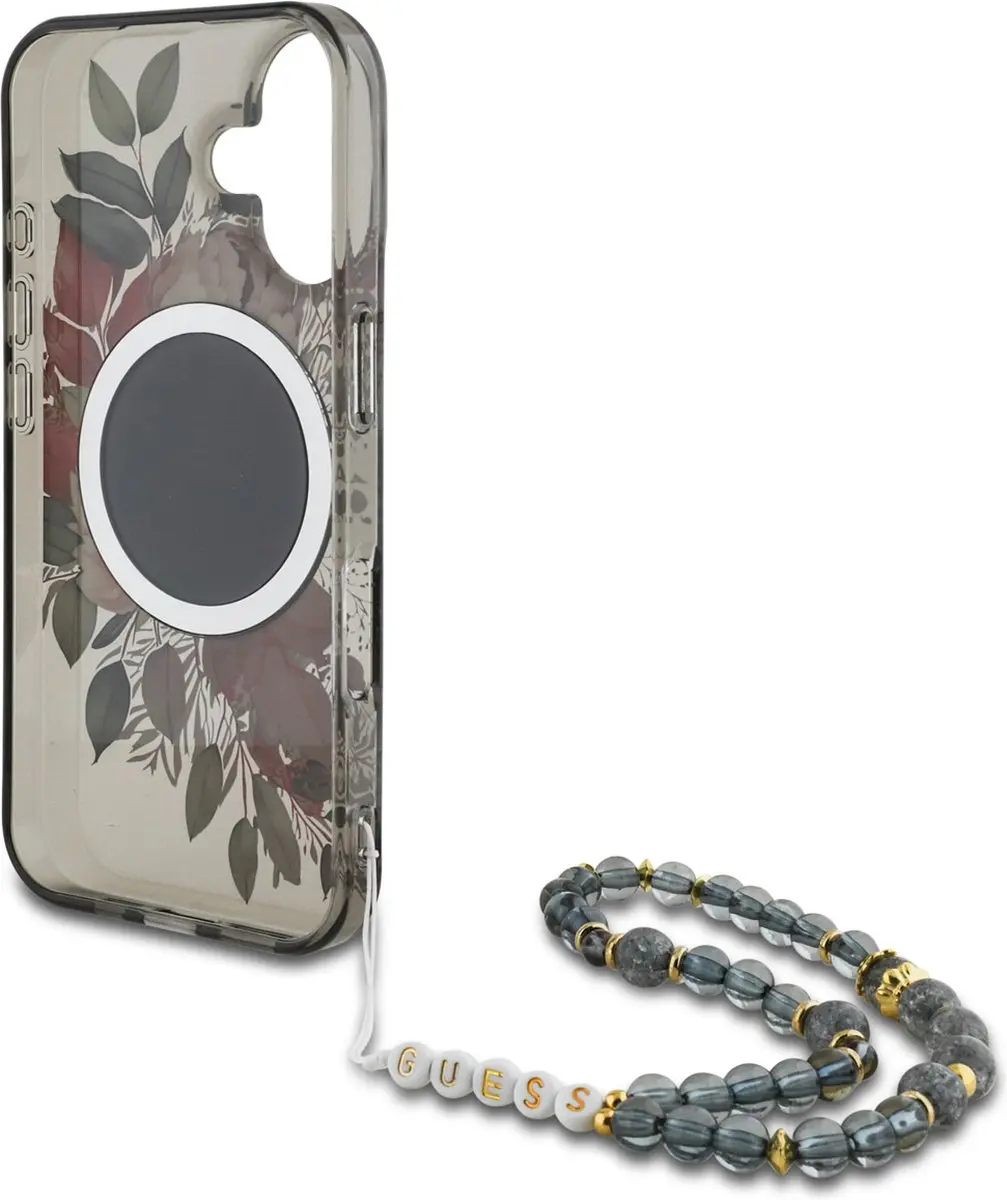 GUESS IML Flowers Case MagSafe iPhone 16 - Zwart