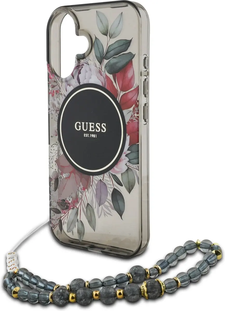 GUESS IML Flowers Case MagSafe iPhone 16 - Zwart