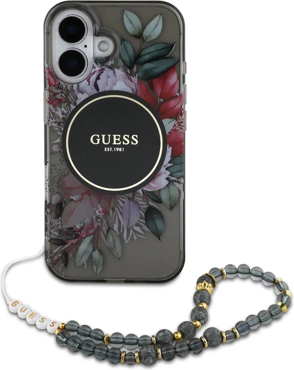GUESS IML Flowers Case MagSafe iPhone 16 - Zwart