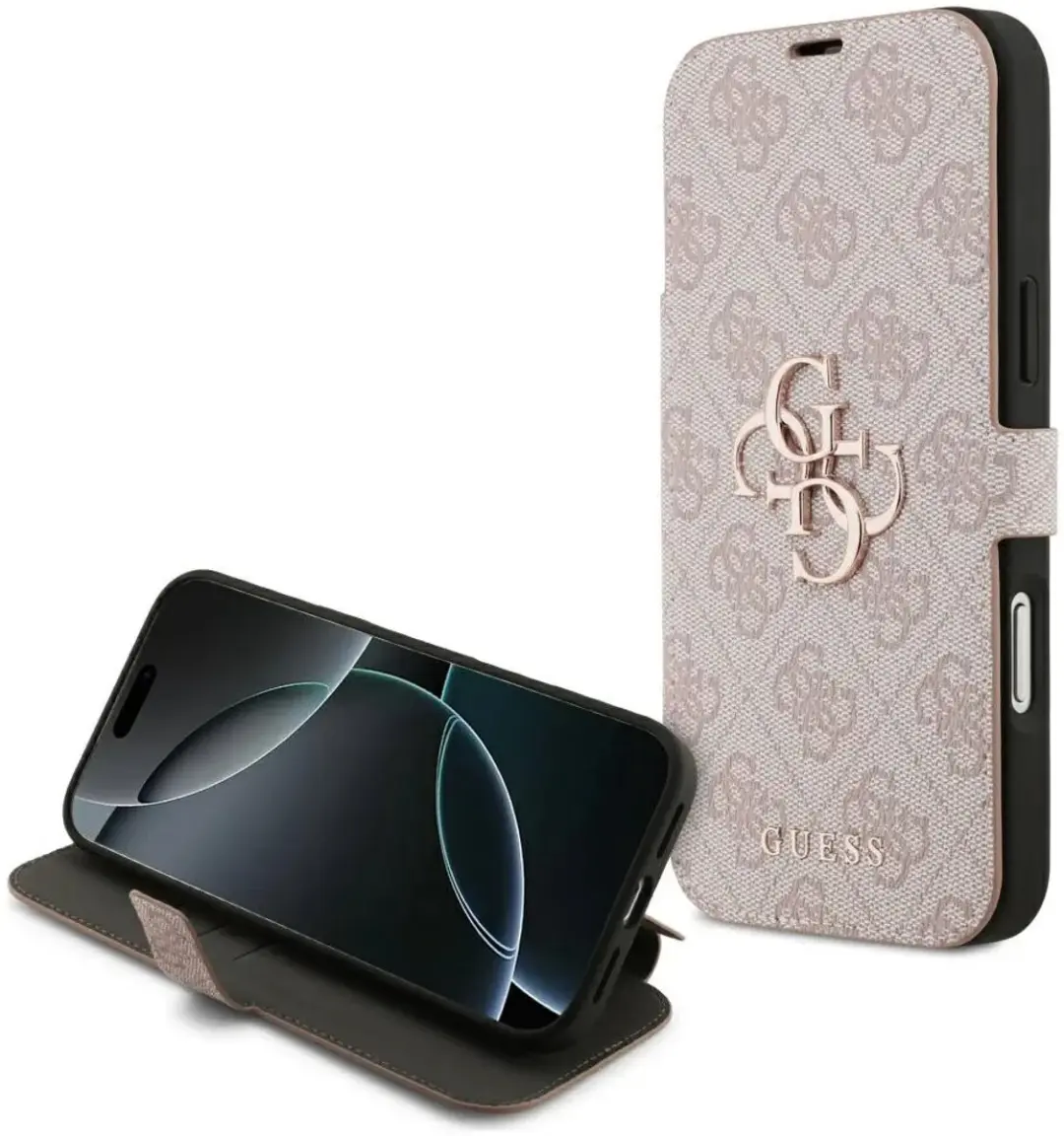 GUESS 4G Big Metal Logo Book Wallet Case iPhone 17 Pro Max