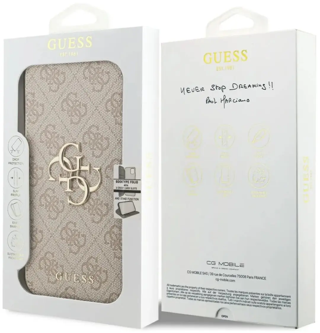 GUESS 4G Big Metal Logo Book Wallet Case iPhone 17 Pro Max - Roze