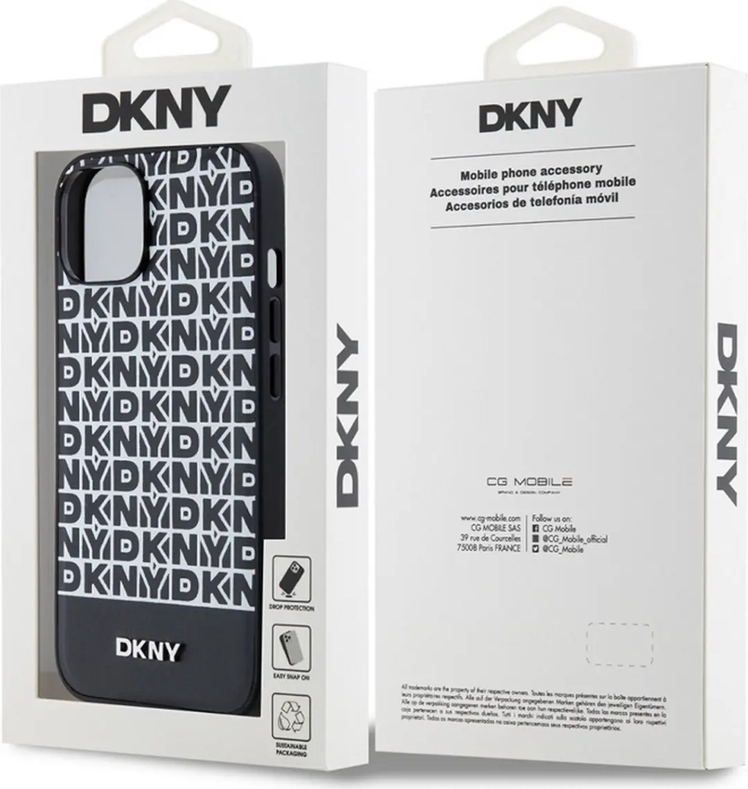 DKNY Repeat Bottom Stripe Back Case MagSafe iPhone 14 - Zwart