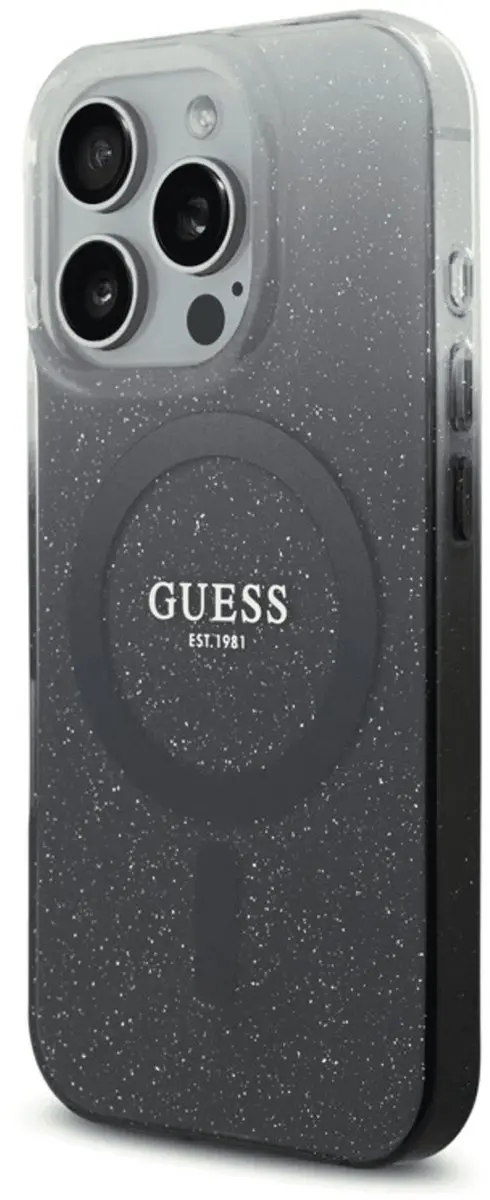 GUESS Backcover iPhone 16 Pro Max Magsafe IML Glitter Gradient - Zwart GUHMP16XHGRCELK