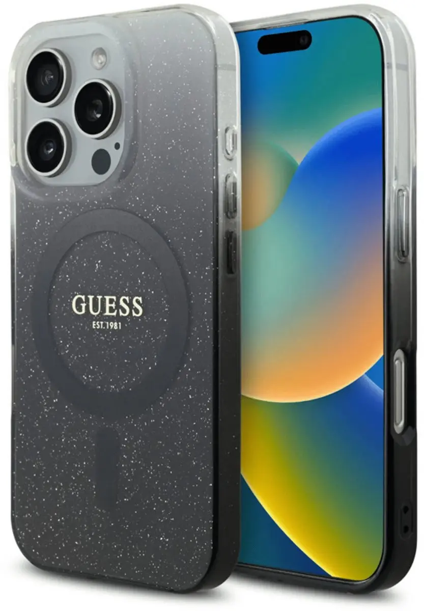 GUESS Backcover iPhone 16 Pro Max Magsafe IML Glitter Gradient - Zwart GUHMP16XHGRCELK