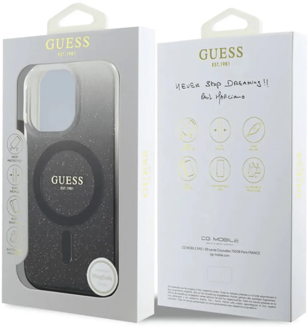 GUESS Backcover iPhone 16 Pro Max Magsafe IML Glitter Gradient - Zwart GUHMP16XHGRCELK