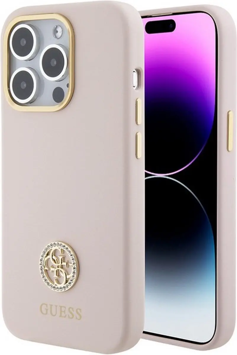 GUESS 4G Silicone Metal Logo Back Case - iPhone 15 Pro Max - Roze