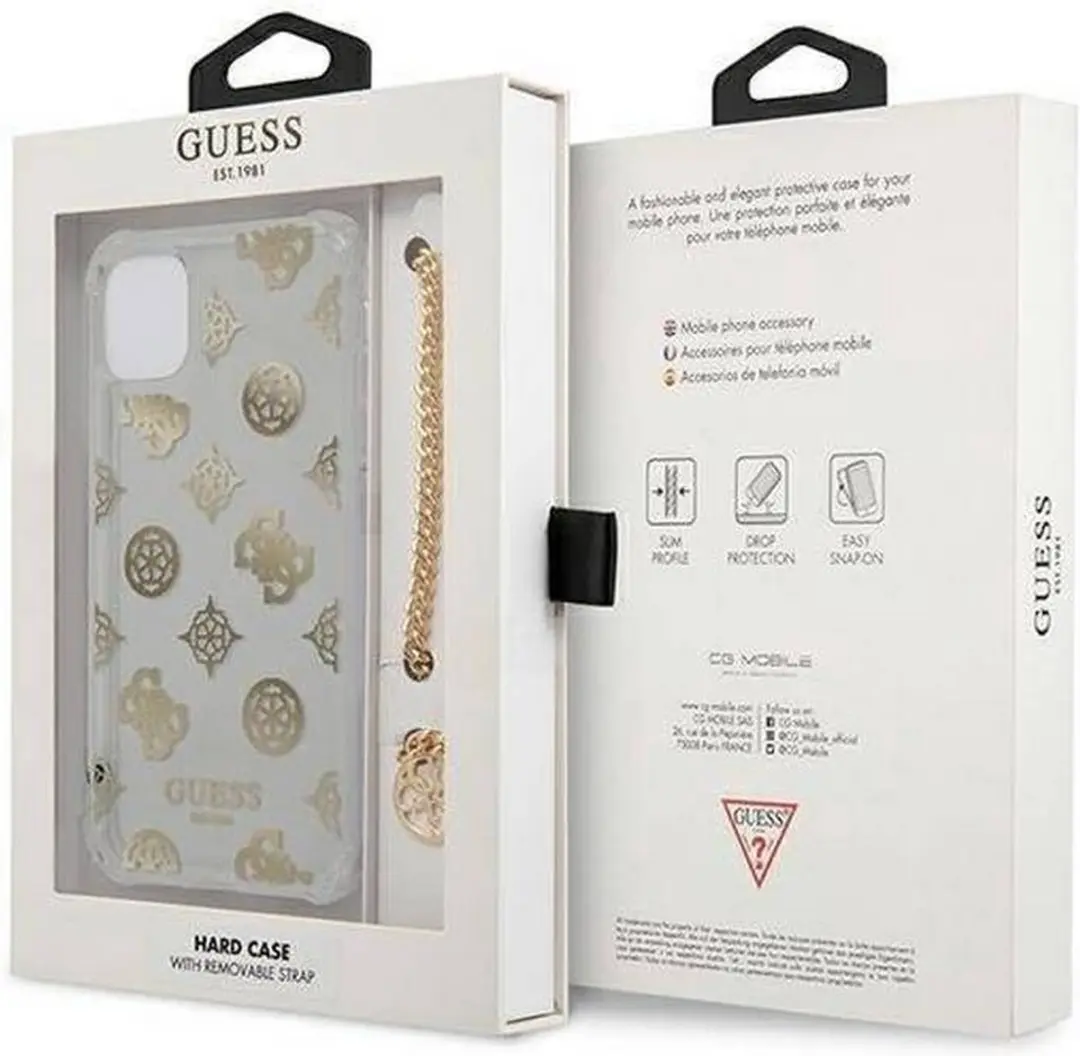 Guess Peony Back Case met Strap - iPhone 11 Pro Goud