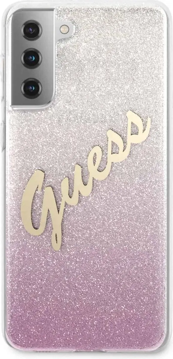 Guess Glitter Vintage Hoesje Samsung S21 Plus - Roze