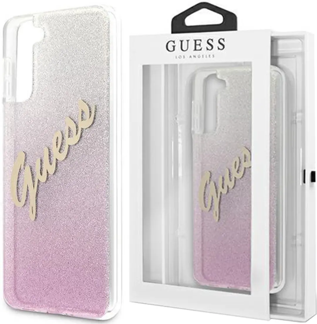 Guess Glitter Vintage Hoesje Samsung S21 Plus - Roze