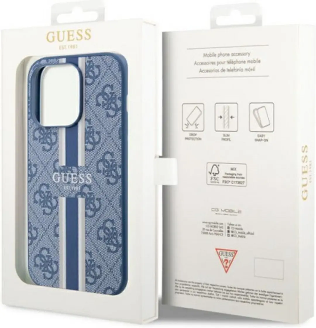 GUESS 4G Printed Stripe Back Case - iPhone 14 Pro Max - Blauw