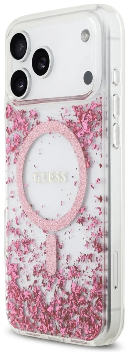 GUESS Glitter Onderkant Hoesje iPhone 17 Pro Max - Zwart - MagSafe