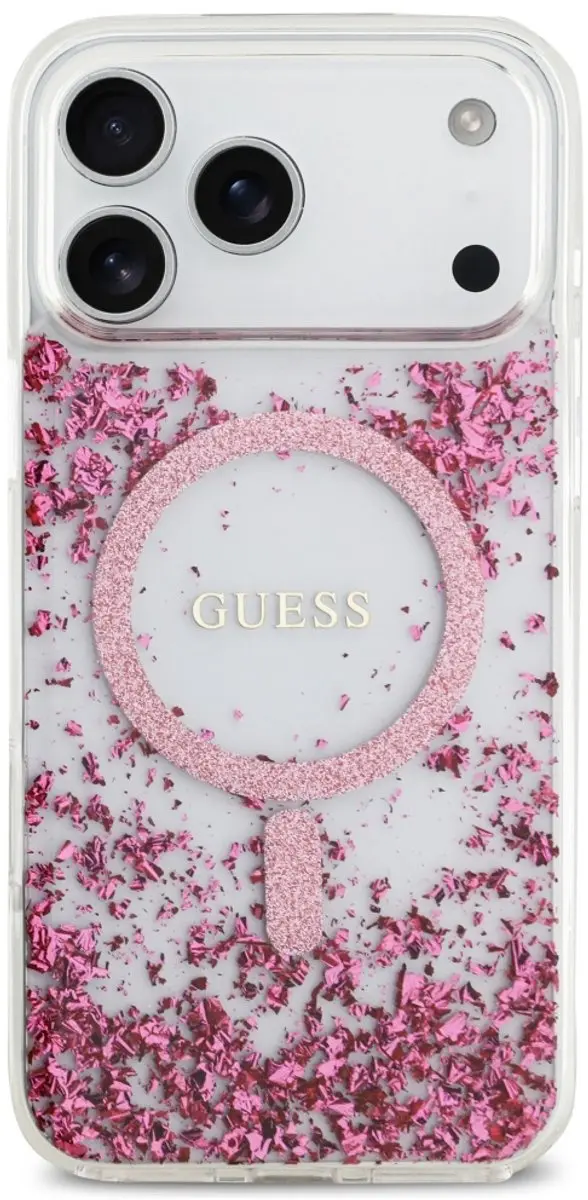 GUESS Glitter Onderkant Hoesje iPhone 17 Pro Max - Zwart - MagSafe