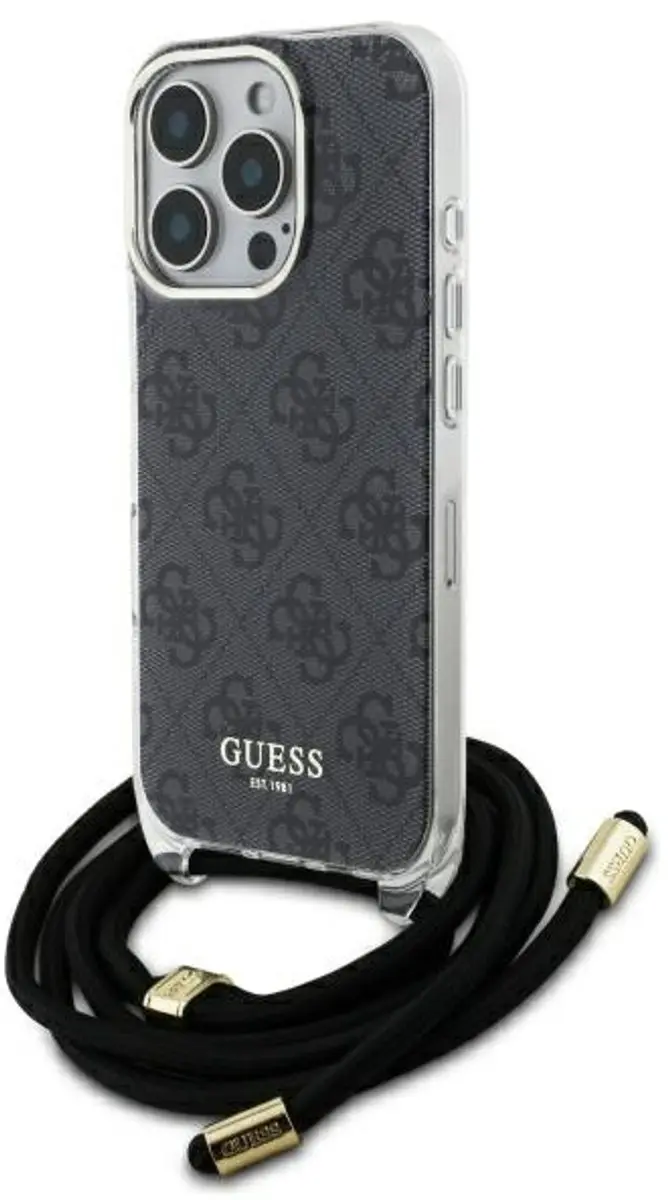 GUESS Hoesje iPhone 16 Pro - Koord & IML 4G Print - Zwart